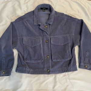 Forever 21 Women’s Oversized Denim Blue Corduroy Button Up Utility Jacket Size S